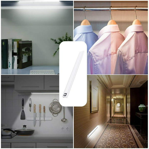 Luz LED con sensor de movimiento para armario, iluminación de armario para  debajo del mostrador, luces inalámbricas recargables por USB, luz de noche