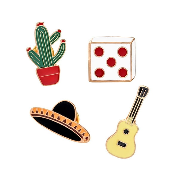4 broches de verano con diseño de árbol de coco cactus sombrero guitarra bebida patrones de hel jamw sencillez