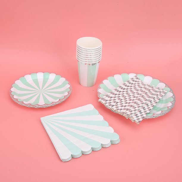 Juego de vajilla desechable para fiesta, plato de papel, taza, servilleta,  boda