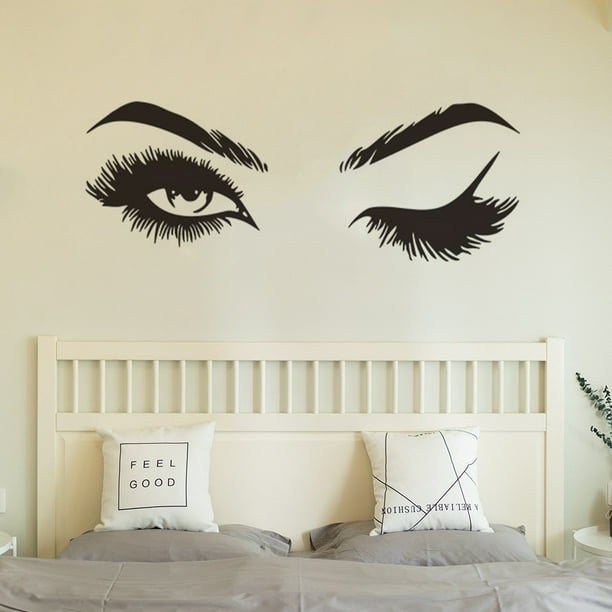 Vinilo adhesivo de pared para niña, cejas y pestañas Dream Shh, decoración  para dormitorio, decoración grande (2044ig), color negro