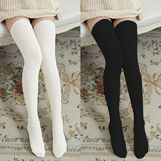 Bestjybt Calcetines altos opacos para mujer de talla grande para muslos  gruesos, calcetines extra largos de algodón sobre la rodilla