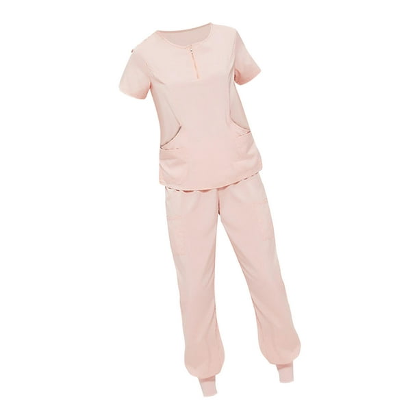 Uniformes Scrub Set manga corta enfermera Top pantalones mujeres rosa  cómodo trabajo fino L jinwen Uniforme de enfermera