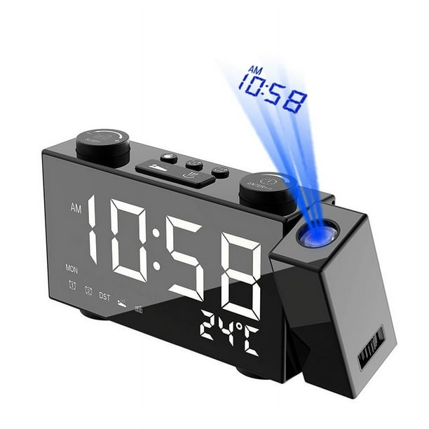 Reloj despertador de proyección Hora del techo, proyector LED de pantalla  de 7 pulgadas, brillo ajustable de 5 niveles, carga USB Rojo Verde