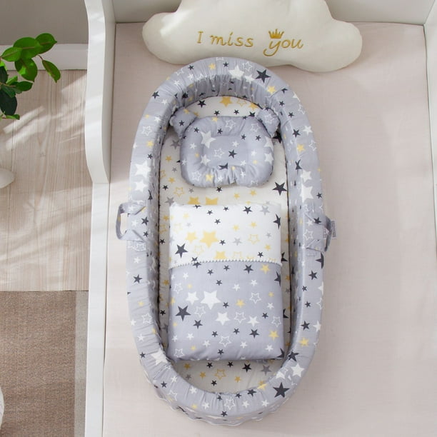 Cama de bebé con almohada, cuna portátil de viaje, cuna de algodón