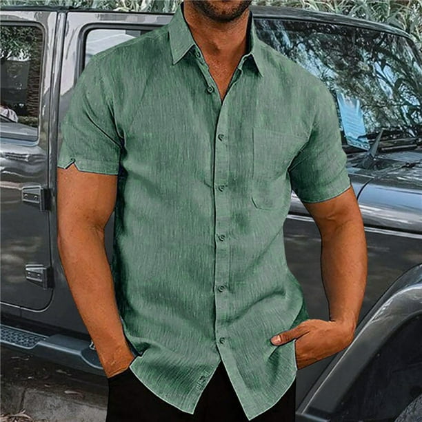  Camisas de lino de algodón de manga corta con cuello