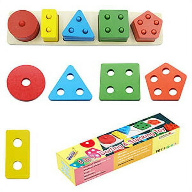 Juguetes para niños pequeños de 1 2 3 4 años, juguetes de madera para  clasificar y apilar (3 en 1 Multi_Play) para niños pequeños en edad  preescolar, juguete clasificador de formas de