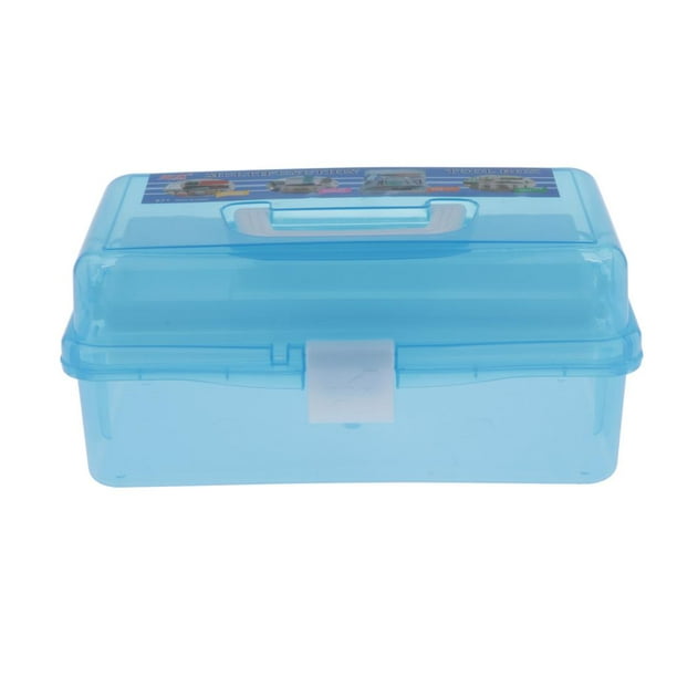 MyGift Caja de almacenamiento portátil de plástico azul transparente de 10  pulgadas, caja de herramientas, caja de costura, organizador de viaje con