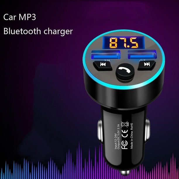 Cargador de coche de llamadas manos libres, transmisor FM inalámbrico  Bluetooth, receptor de radio, adaptador estéreo de música de audio MP3,  cargador