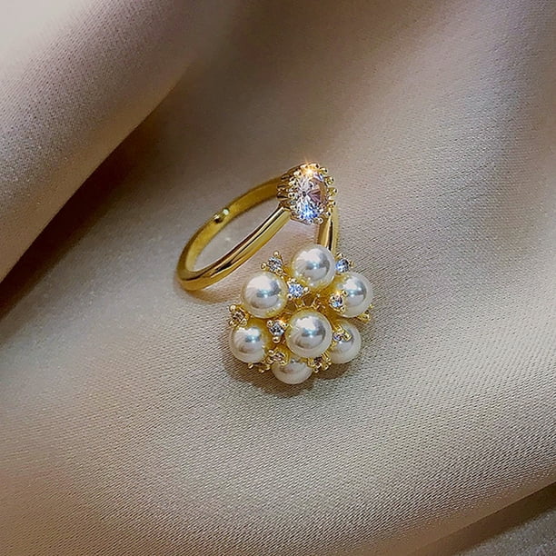 Bisuteria oro anillos perla blanca y diamante mujer complementos
