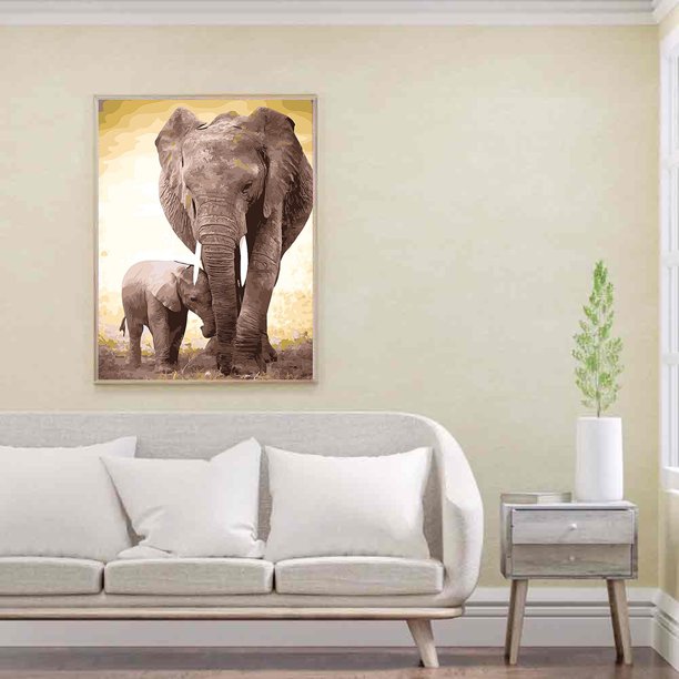 Pintar por números Adultos, niños Principiantes Diy Pintura al óleo pintada  a mano, imprimir en lienzo Decoración de pared Decoración del hogar Sin  marco (elefante)