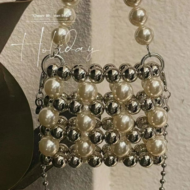 Bolso de hombro con cuentas de perlas hecho a mano para Likrtyny mujer Mini  bolso con cadena Vintage bolso de moda decoración de moda