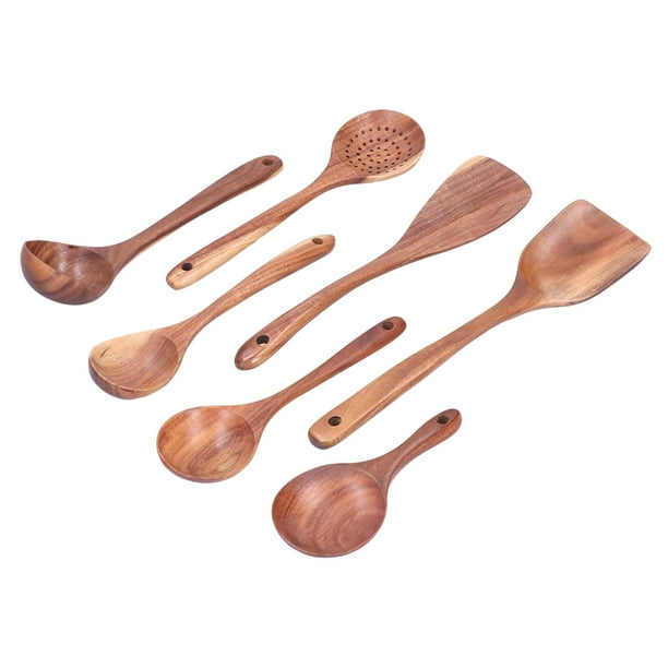 Cucharas de madera para cocinar, juego de utensilios de cocina  antiadherentes, cucharas de madera, juego de utensilios de cocina,  utensilios de madera de teca natural que no se rayan para cocinar