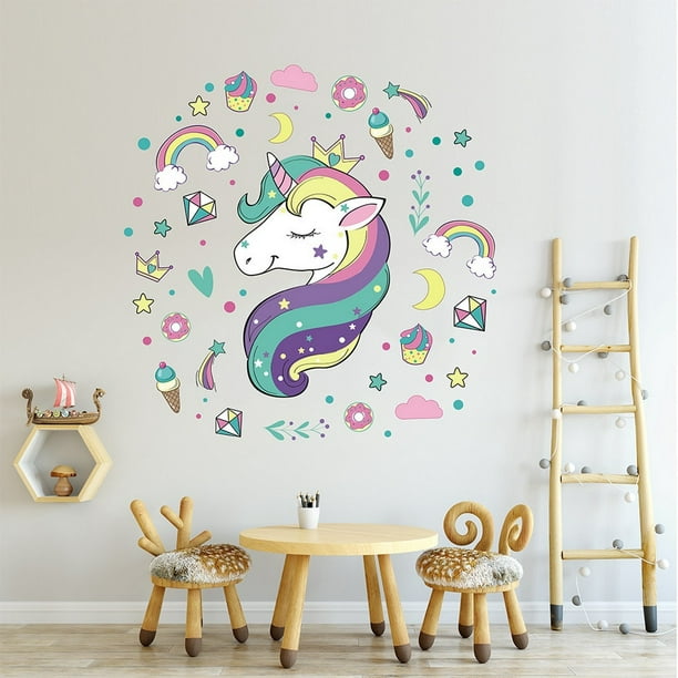 Vinilos pared infantiles set de unicornios y arcoiris - TenVinilo