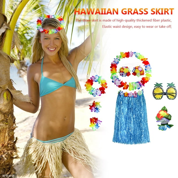 Falda Traje de falda de hierba para fiesta, disfraz hawaiano para escenario  de playa (azul) Kuymtek Azul Única para Unisex