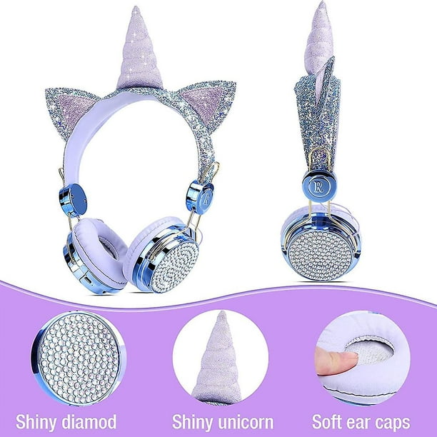 Auriculares Bluetooth de unicornio para niñas, niños y adolescentes,  auriculares inalámbricos para gatos para smartphones/tableta/portátil/PC/TV,  con micrófono y diadema ajustable
