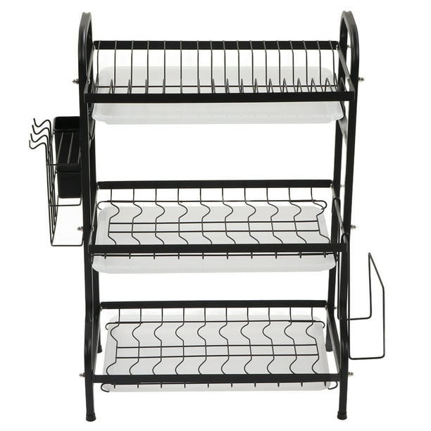 Estante para secar platos Estante para platos de acero de 3 niveles con  tabla de drenaje extraíble E Meterk Black/3 Tier/Tipo 2