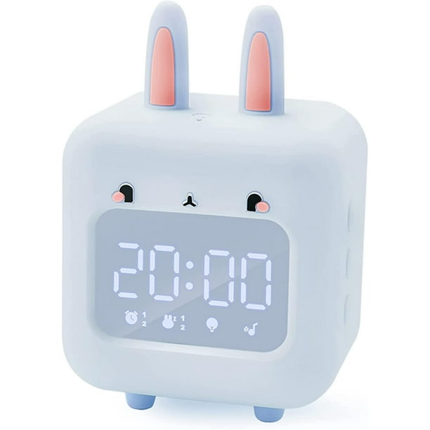 Lindo reloj despertador de conejito, luz de despertador para niños