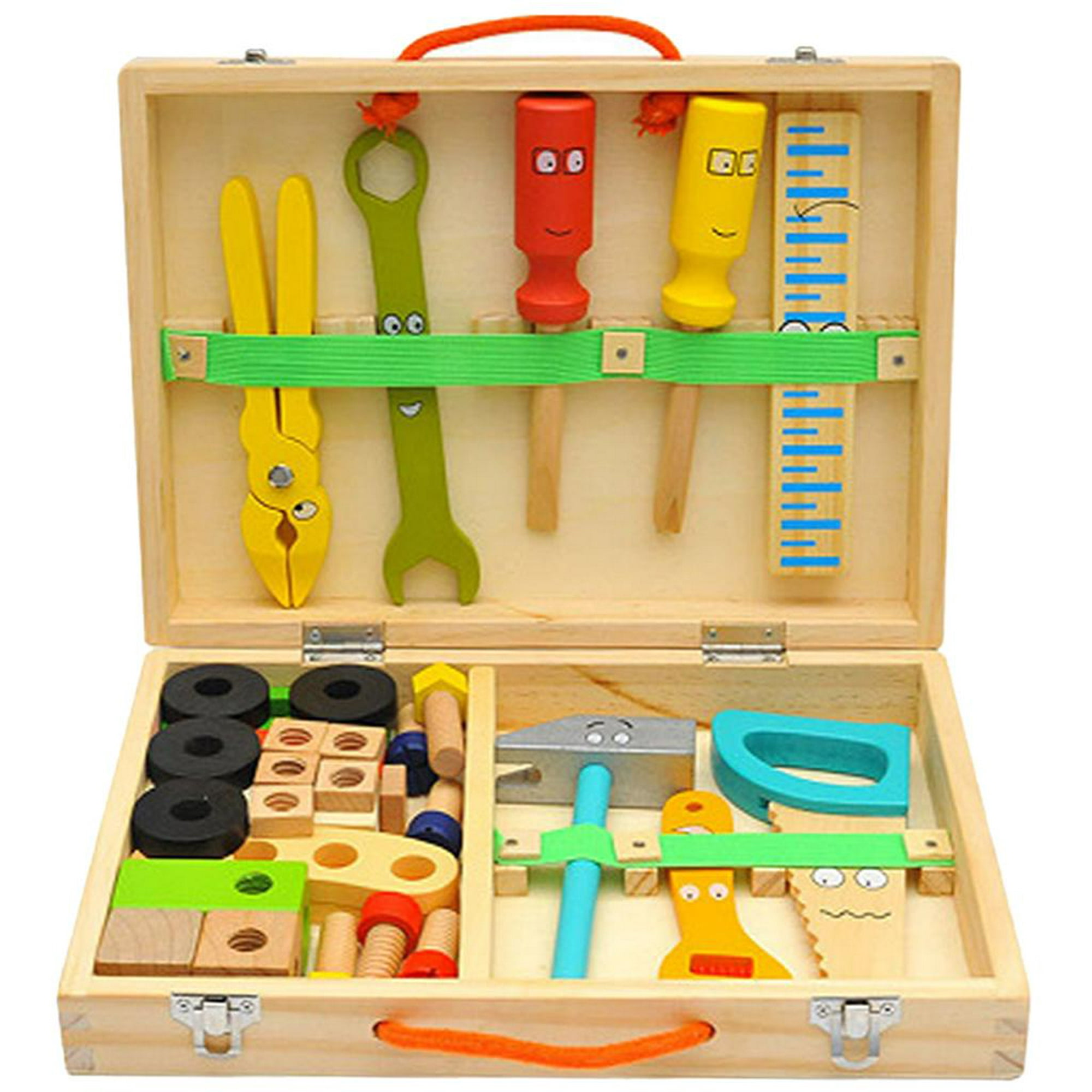 Juego de herramientas de madera para niños, kit de herramientas para niños  con caja de herramientas de madera, juguete educativo STEM de construcción