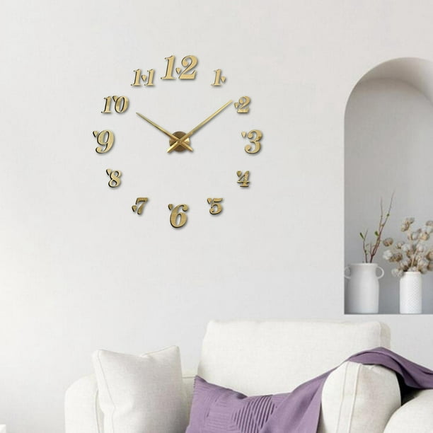 Pegatinas de Reloj de Pared Sin Marco 3D, Reloj de Pared con Números  Arábigos Grandes DIY para Decoración de Estar, Dormitorio Y Oficina Dorado  Soledad Reloj de pared de bricolaje