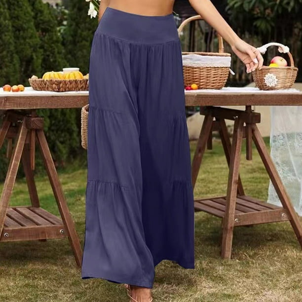 Pantalones de cintura alta para mujer, pantalones de pierna ancha