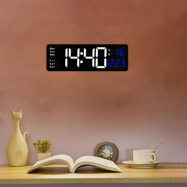  mooas Reloj de pared LED 3D grande Plus blanco con control  remoto, reloj LED de 15 pulgadas, reloj de pared moderno, reloj despertador  de pantalla de 12/24 horas/fecha, brillo ajustable, temperatura 