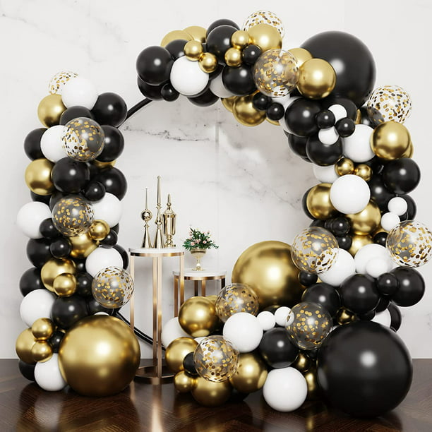 decoracion cumpleaños con globos dorados y negros  Guirnalda de globos,  Decoración con globos, Arco de globos facil