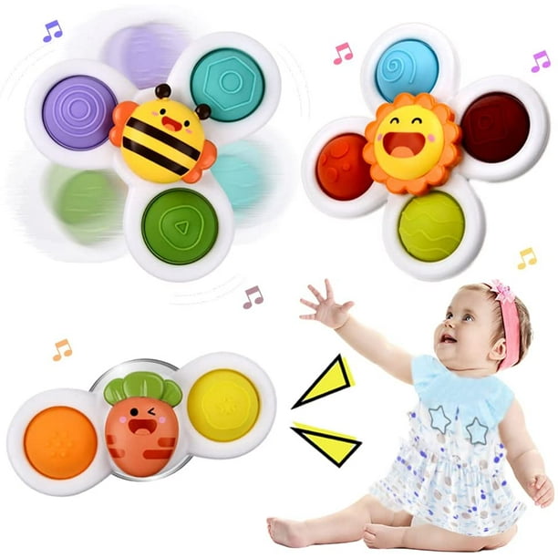 Juguetes Spinner de ventosa, juguetes sensoriales para niños pequeños de 1  a 3 años, juguete de hoyuelo inquieto para bebés, regalos de cumpleaños  para bebé niña oso de fresa brillar