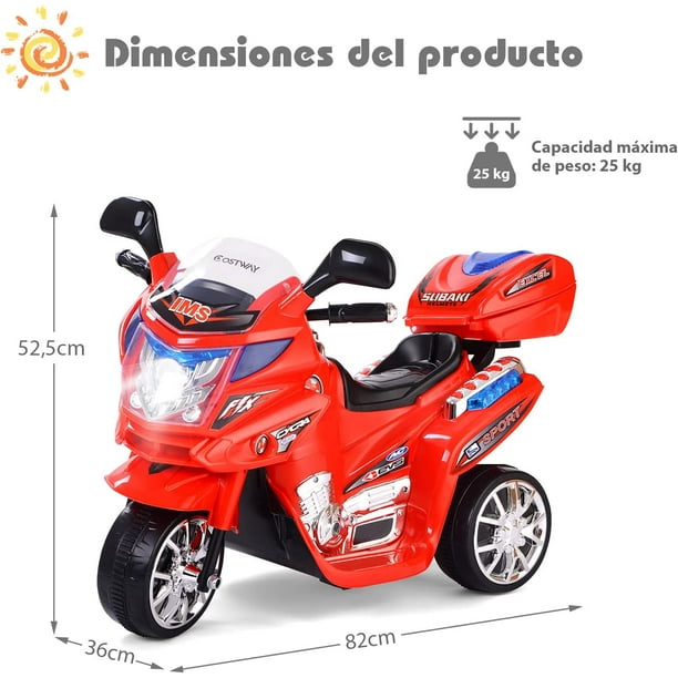 Costway Moto Montable para Niños Moto Eléctrica Juguete de Batería 6 V con  3 Ruedas Música Incorporada Focos Función Adelante y Atrás Rosa Costway