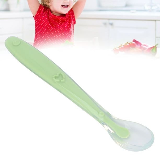  Kirecoo - Paquete de 4 cucharas para bebé, punta suave, primera  etapa, cucharas de entrenamiento de silicona para el destete LED del bebé  con 2 fundas para bebé, el mejor juego