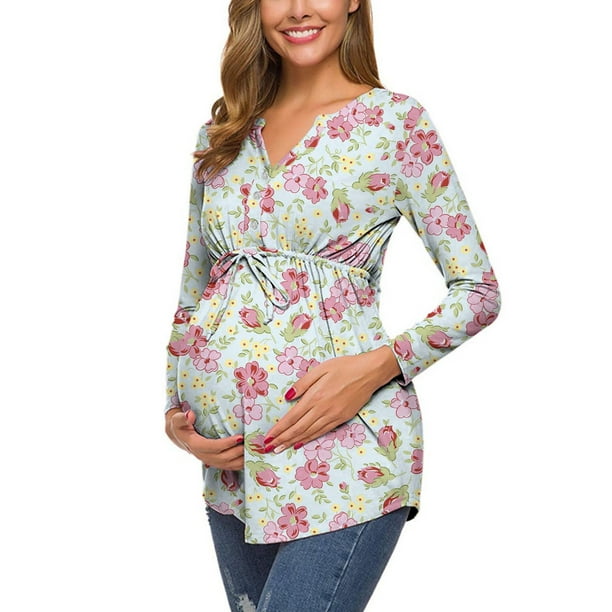 de Maternidad Mujer Blusas Cintura Lactancia Flores de Moda Estampado Hojas Manga Larga Vestir Top Odeerbi ODB123459 | Walmart en línea