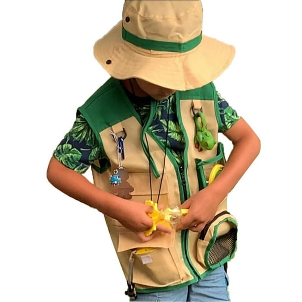 Conjunto de explorador al aire libre, chaleco y sombrero de carga ños s de  4 a 6 año tela bolsil de Baoblaze traje de explorador al aire libre