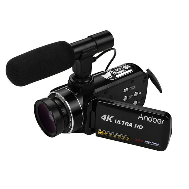 Camara de video Andoer 4K Handheld DV Cámara de video digital profesional  Cámara de video con sensor CMOS con lente gran angular de 0.45X con  micrófono estéreo macro en la cámara Montaje