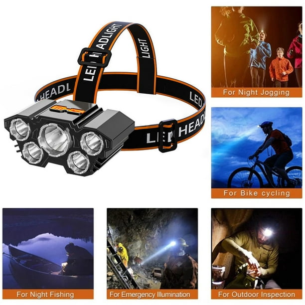 Linterna frontal recargable, IPX4 impermeable LED para adultos y niños con  6 modos, lámparas de cabeza de 90° para correr, senderismo, ciclismo