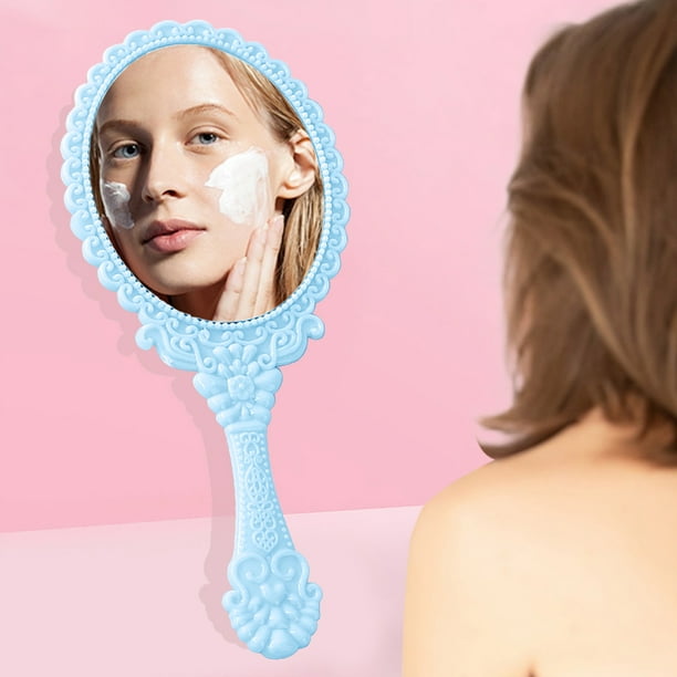  Yangshine Espejo de mano con asa, espejos de mano de viaje  compactos de maquillaje, mini espejo vintage de maquillaje, espejo ovalado  para monedero, para mujeres y niñas : Belleza y Cuidado