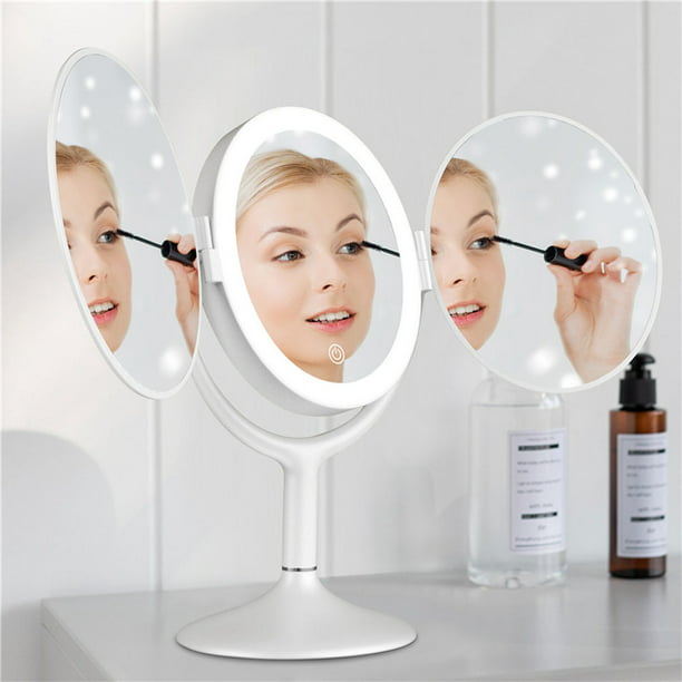 Espejo de maquillaje plegable con luz LED, espejo de tocador de
