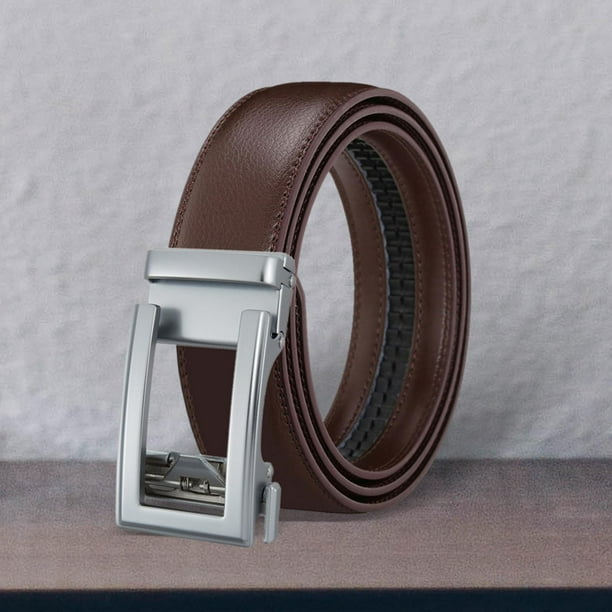 Cinturón de hombre Cinturón de cuero PU Hebilla automática clásica Cinturón  de trabajo informal Cinturón de vestir Cinturón de trinquete deslizante  Marrón Salvador Cinturones para hombres