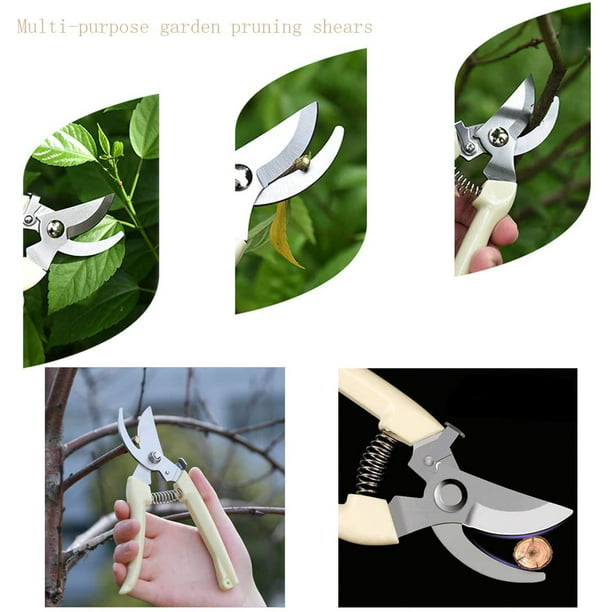  Juego de 3 tijeras de podar de jardín con cuchillas de acero  inoxidable y guantes de jardinería : Patio, Césped y Jardín