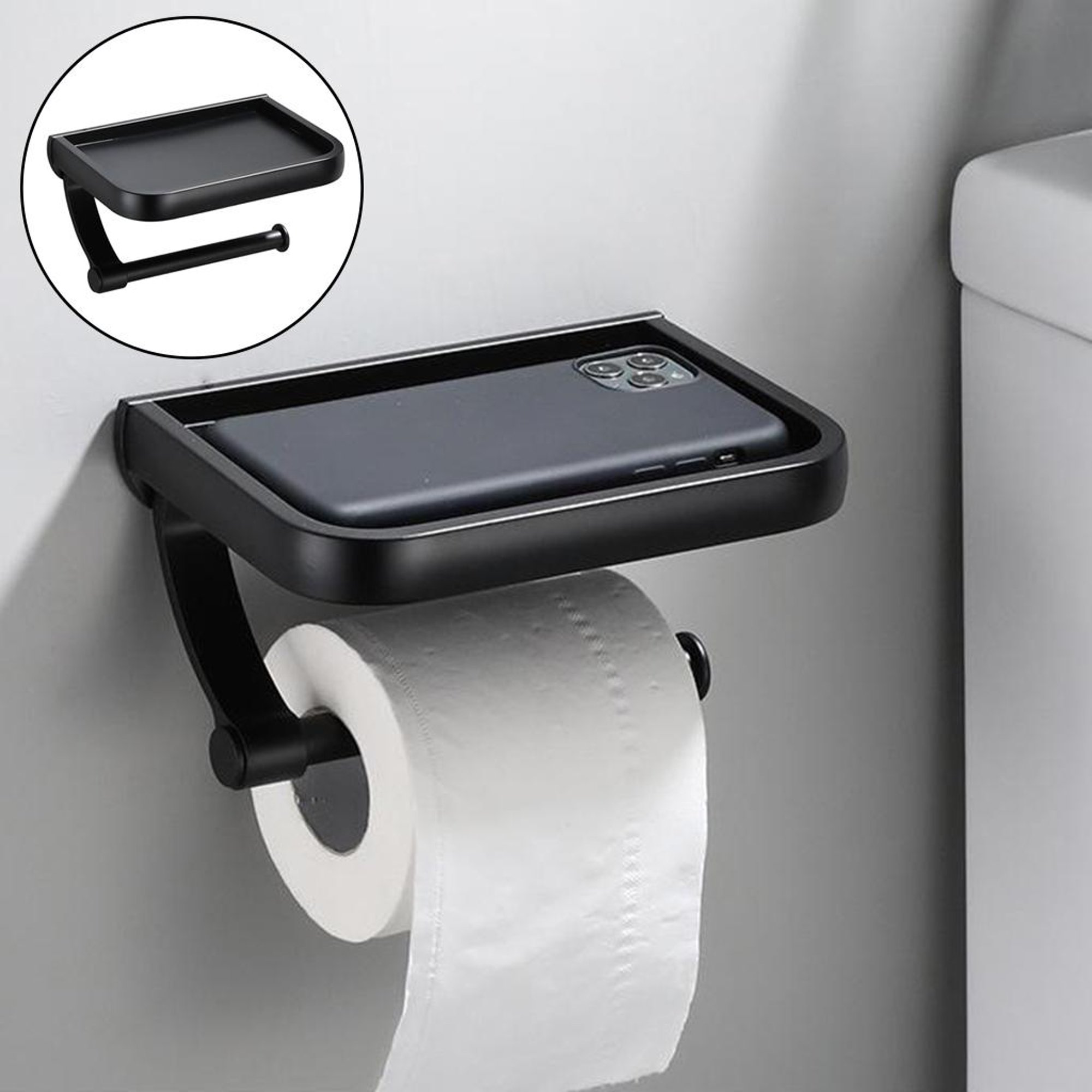 Bjiotun - Paquete de 2 soportes para papel higiénico - Soporte de pared  negro para almacenamiento de baño, soporte para toallas de papel de acero