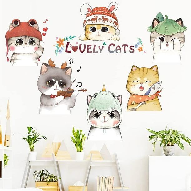 Pegatinas de pared de baño de gatos de dibujos animados 3D para niños,  póster para habitaciones de bebés, decoración del hogar, arte autoadhesivo  de PVC con bonito gato Animal – Los mejores