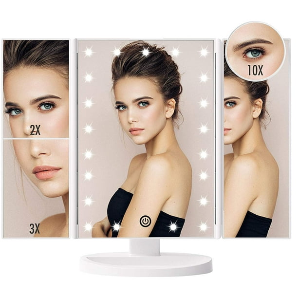 Espejo de maquillaje Espejo cosmético Espejo de maquillaje con luz LED Luz  blanca natural Espejo de tocador Base de almacenamiento desmontable Luz de