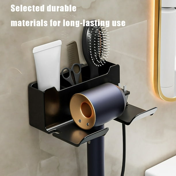 Colgador para secador de pelo montado en la pared, sin taladro, organizador  de herramientas para el cabello, accesorios de baño