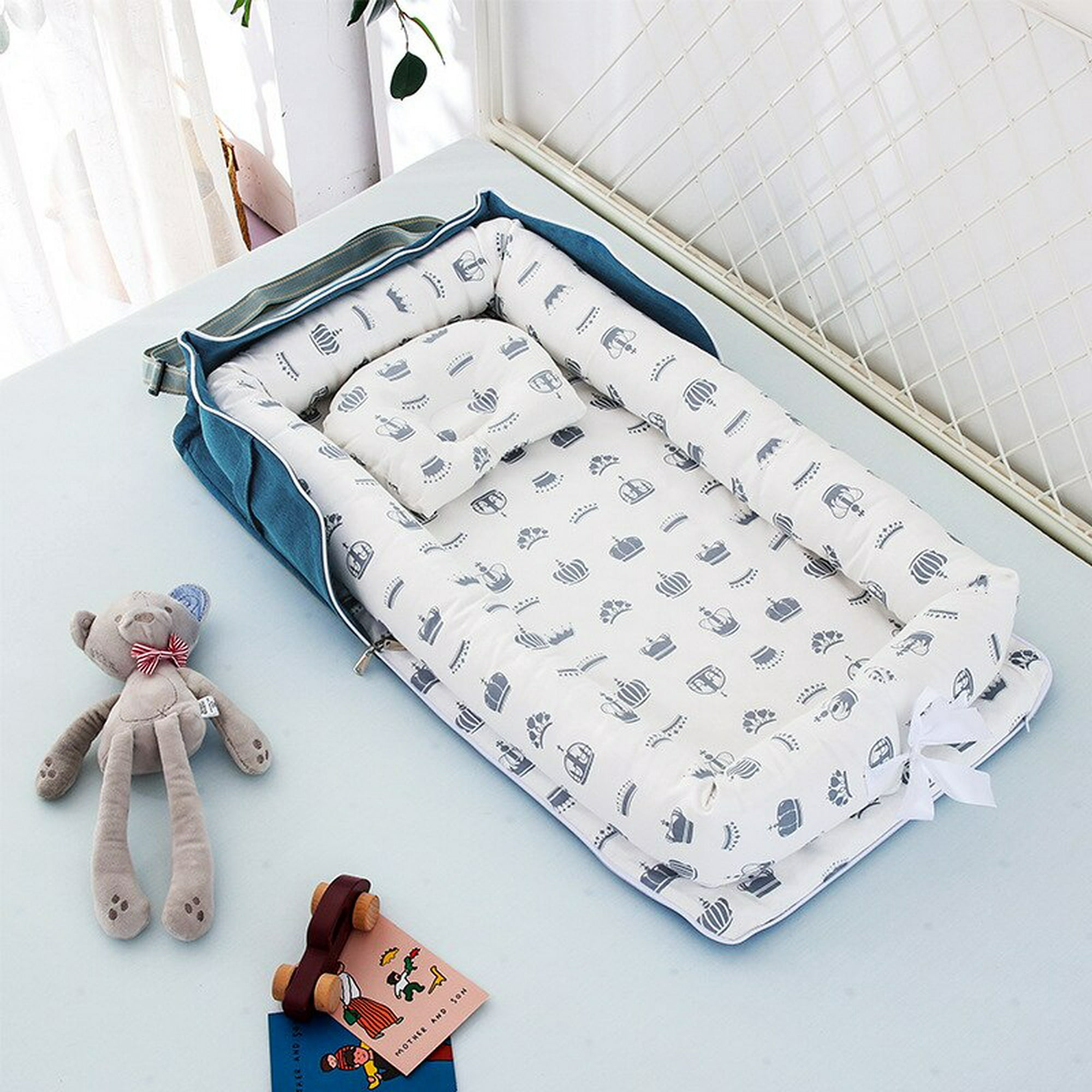 Cama de bebé con almohada, cuna portátil de viaje, cuna de algodón para  recién nacido, cuna parachoq Fivean unisex