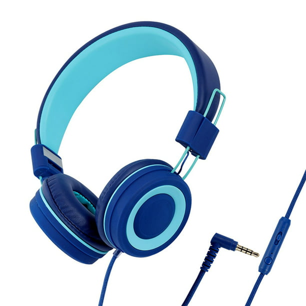 Auriculares con Cable en El Oído, Diadema Ajustable, Control de Volumen  Azul