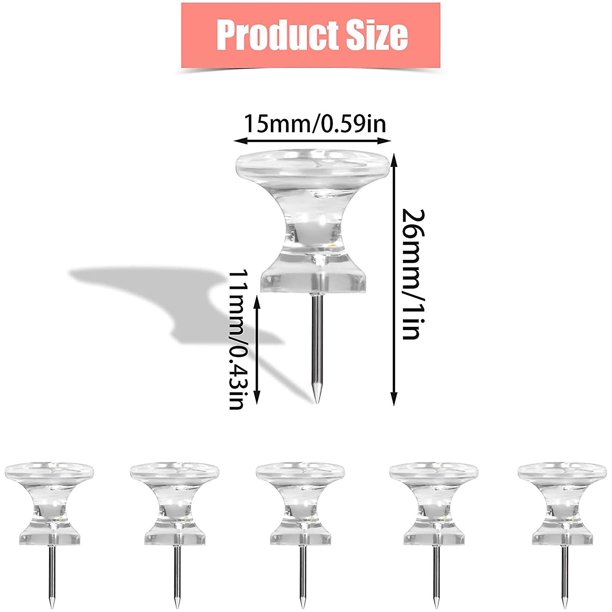 Chinchetas decorativas transparentes, chinchetas de tablero de