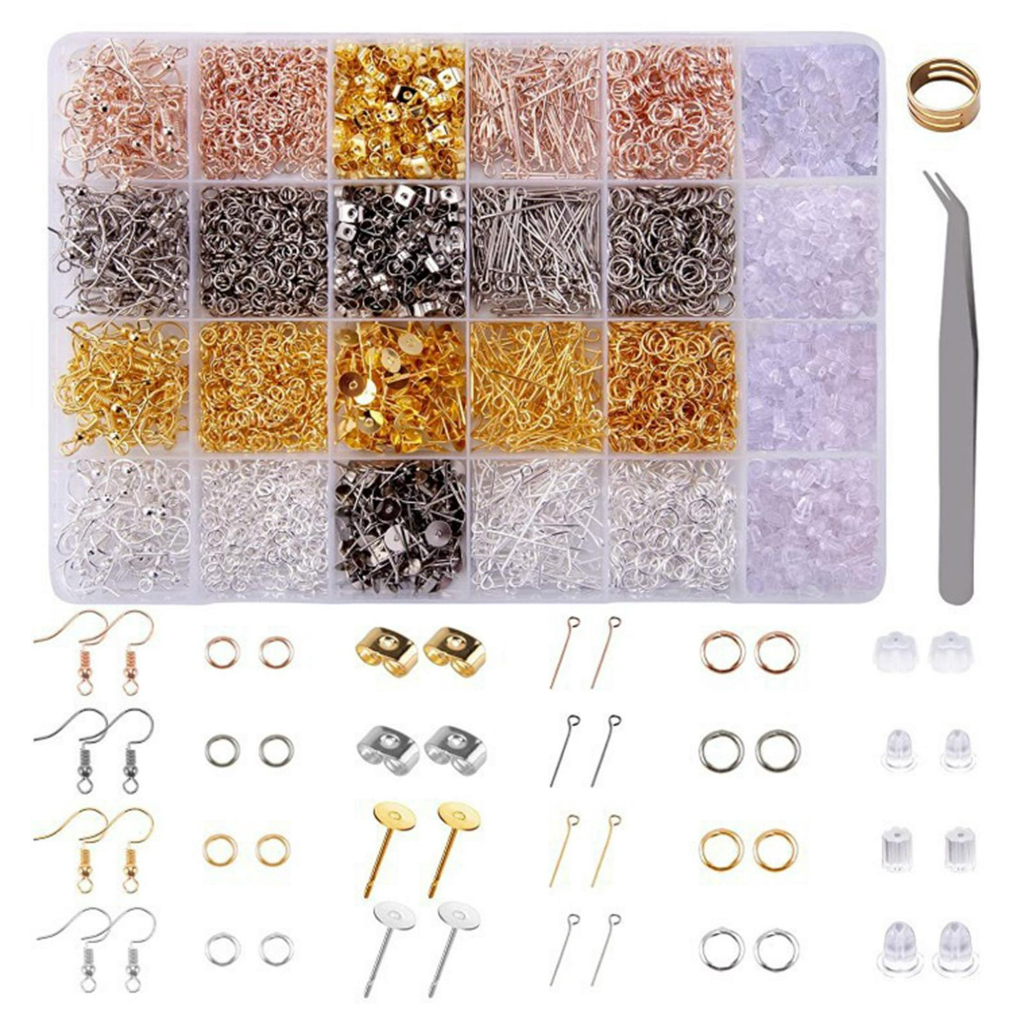 Kit de búsqueda para hacer pendientes de diy, incluyendo anillos de salto  de hierro y ganchos para pendientes, Tuercas de plástico, cartón, Bolsas de