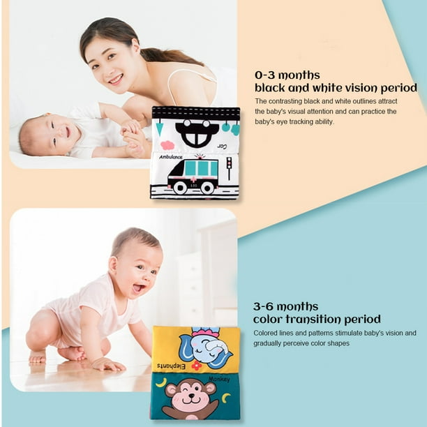 Libros para bebés recién nacidos de 0, 3 a 6 meses, libros arrugados de  tela suave para bebés, juguetes de espejo para el tiempo boca abajo,  juguetes