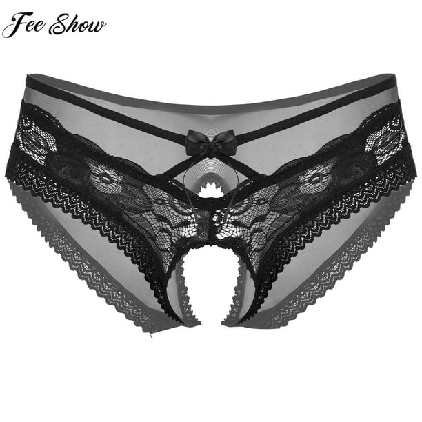 Men Sexy Crotchless Briefs Gay Sissy Lingerie Sheer Lace G-string Panties  Bowknot Hollow Out Underpa Gong Bohan LED