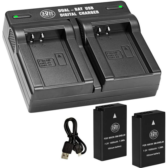 bm premium pack de 2 baterías enel20 enel20a y cargador de batería dual usb para nikon coolpix p95 big mikes electronics
