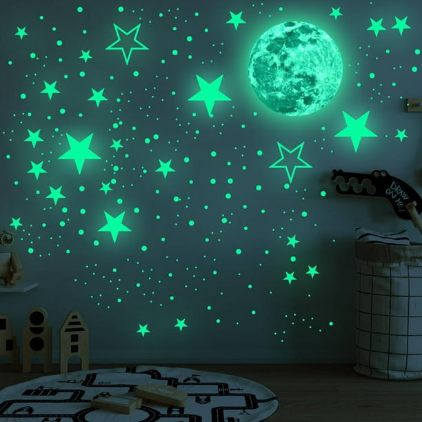 100 calcomanías de pared fluorescentes luminosas de 1.2 in que brillan en  la oscuridad, estrellas multicolor para habitación del bebé, decoración de