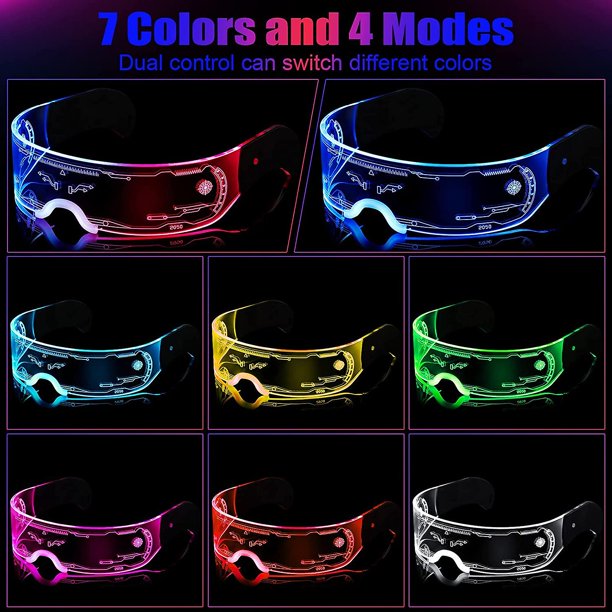 4 pares de gafas con visera Led, gafas iluminadas, gafas futuristas, gafas  luminosas Rave, 7 colores YONGSHENG